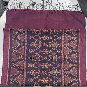 Authentic Handwoven Thai Mudmee Ikat Silk Shawl | Black Fringe | 93” x 23.5”